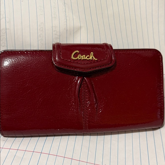 Coach Cherry Red Leather Clutch callouts - Picture 9 of 9